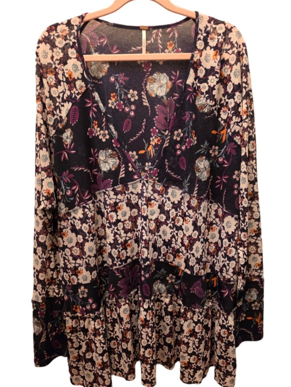 Free People Floral Patchwork Tiered Babydoll Tunic Dress Oversized Boho - Picture 2 of 9